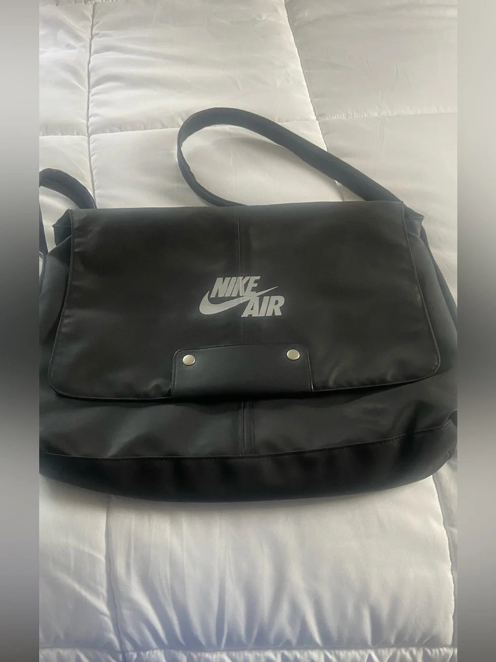 Vintage Nike Black Messenger Bag with Nike Air Logo